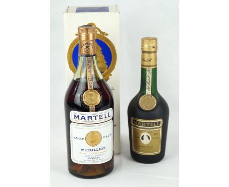 1 bottle and 1 half bottle Martell 'Medallion' VSOP Cognac from 1960's (bottle in original presentation carton) and 1970's (h