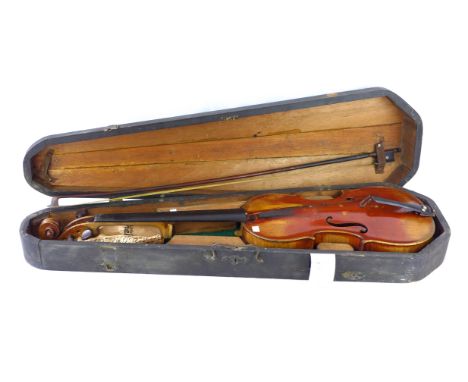 An Irish violin by Perry Dublin Length 37cm (af)NB: This violin was was believed to be owned by Nelly Fairhurst born in 1901 