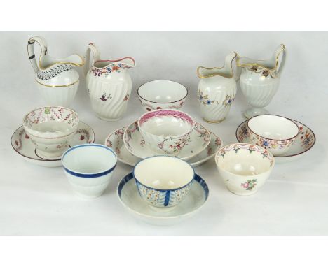 A collection of 18th Century porcelain and creamware  To include four creams, one example in the Henman shape with hand-paint