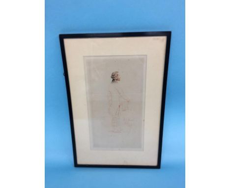 19th century English school, watercolour and sketch, monogrammed, dated 1841, 'Full length of a Georgian Gentleman holding a 