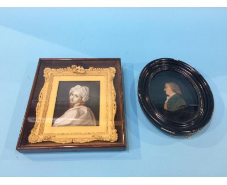 A portrait miniature 'Beatrice Ceni after Guido Reni' and a wax relief portrait of a Gentleman, by Samuel Percy of Dublin (a/