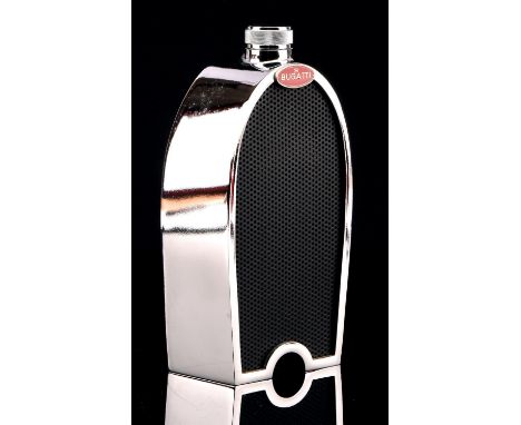 Bugatti Radiator Decanter.  Made in France.  Stamped depose.  Chrome plated with red enamel badge.  19cms tall. Please note t