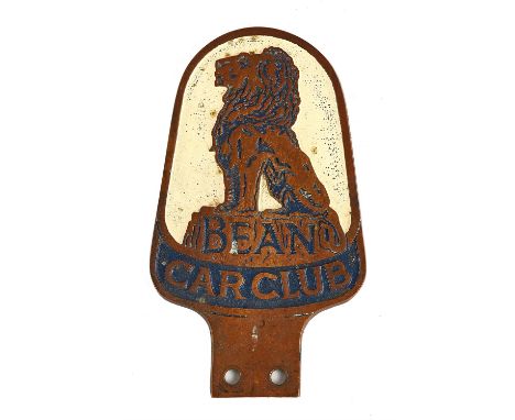 Vintage Bean Car Club Badge.Please note this lot has the standard Ewbank's standard buyers premium payable on top of the hamm