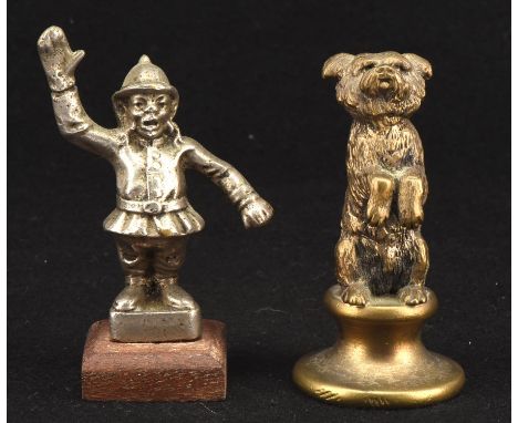 Small vintage chrome policeman car mascot 8cms tall and brass Scruffy dog car mascot 9cms tall.  Please note this lot has the