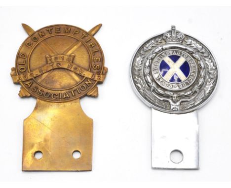 Vintage 1914 August 5th to November 22nd Old Contemptibles Association badge and Royal Scottish Automobile club badge. Please