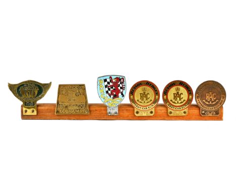 6 x vintage car badges to include, The Bexhill 100 1992, Awarded Cobham 91, British Automobile Racing Club, Benson and Hedges