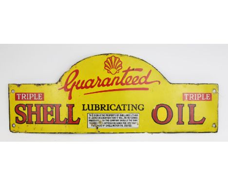 Shell Oil triple guaranteed lubricating oil vintage enamel sign.  24cms x 63.5cms.Please note this lot has the standard Ewban