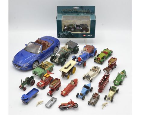 A collection of die-cast vehicles to include Corgi Legends of Speed green racing car, Burago Maserati Spyder scale 1:18, Matc
