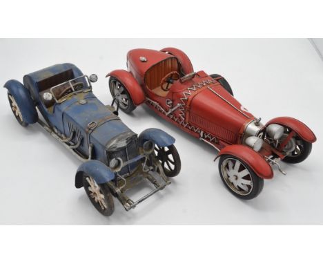 Bugatti Type 35 1920s metal car model and Blue racer metal car model.Please note this lot has the standard Ewbank's standard 