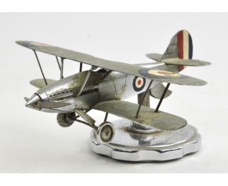 Vintage Hawker Hart plane car mascot mounted on chrome radiator cap. 8cms tall. Please note this lot has the standard Ewbank'