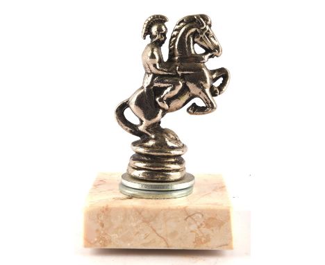 Vintage Roman Solider riding hose chrome car mascot mounted on marble. 11cms tall. Please note this lot has the standard Ewba
