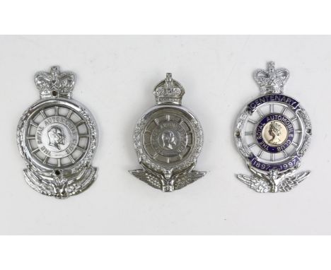 3 x Vintage The Royal Automobile Club badges.  To include Centenary 1897-1997 badge.  Please note this lot has the standard E