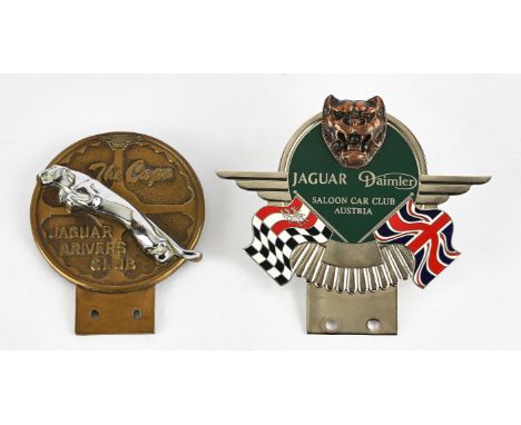 Vintage Emanual Jaguar Daimler Saloon Car Club Austria badge and The Cape Jaguar Drivers Club brass badge. Please note this l