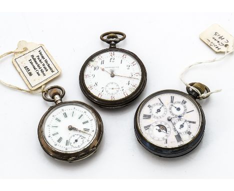 Three early 20th Century open faced pocket watches, one continental silver example, another marked Chronometer, and another i