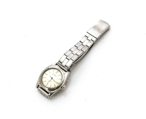A c1940s Rolex Oyster Perpetual Bubble Back stainless steel gentleman's wristwatch, 31mm case with open lugs, cream dial with