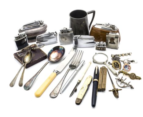 A miscellaneous lot, including six Georgian silver coffee spoons, several Ronson and other lighters, a pair of lorgnettes and