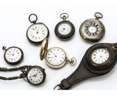 Seven late 19th and early 20th Century lady's pocket watches, including a gold plated Elgin full hunter, a silver half hunter