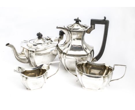 A George V silver four piece tea set by BG&amp;S, Birmingham 1929, comprising teapot, sugar basin, milk jug and hot water pot