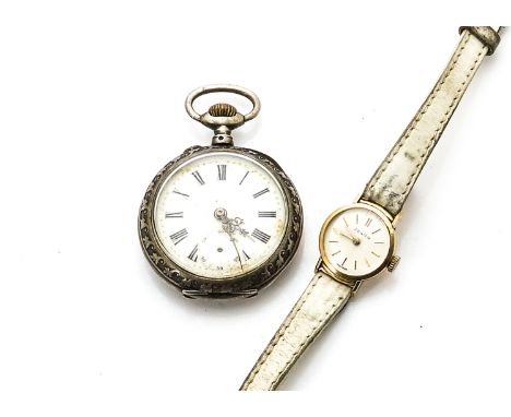 A c1960s Zenith gold cased lady's wristwatch, together with a continental silver open faced lady's pocket watch (2) 