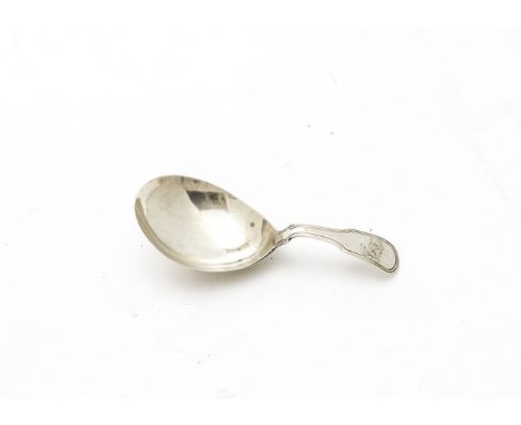 A George III silver tea caddy spoon by Josiah Snatt, fiddle and thread pattern with engraved initials to terminal, London 180