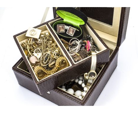 A large collection of costume jewellery, including various gilt metal jewellery, a sapphire and cubic zirconia stick pin, a g