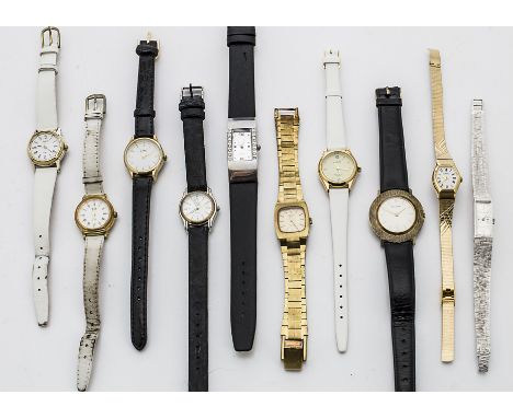 A collection of eleven lady's wristwatches, including a Baume in textured gilt case, possibly silver, manual wind, appears to