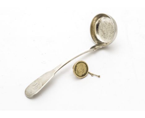 A William IV Scottish silver sauce ladle by J Mc, with engraved H to fiddle pattern handle, Edinburgh 1832, together with a g