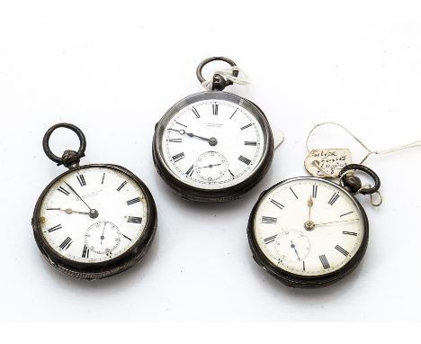 Three Victorian period silver open faced pocket watches, one marked C. Schwerer Abardare, another by J. Cameron Kilmarnock, a