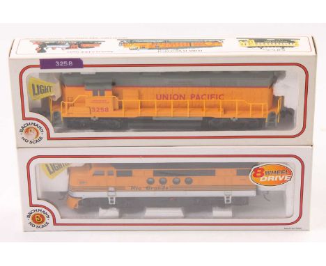 Two Bachmann H0 scale diesel locos each lighted: Item No.61201 EMD GP50 ‘Union Pacific’ 3258 Bo-Bo yellow &amp; grey (NM) (BN