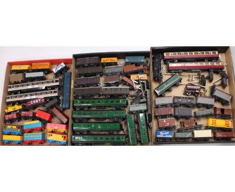 Three trays of 00 gauge items of rolling stock and locomotives to include Exley, Bachmann, Lima, and others