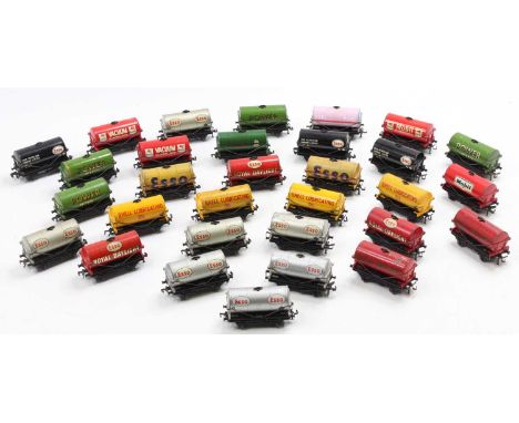 Thirty-one Hornby-Dublo post-war tank wagons. A wide variety including two buff Esso’s, a Power Ethyl, Esso Fuel Oil and many