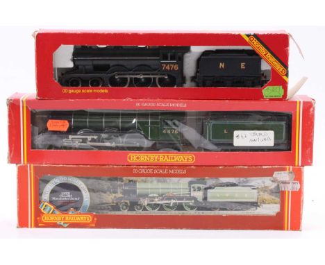 Three Hornby LNER locos &amp; tenders: R150 B12 4-6-0 7476 NE black (E) (BP); R053 B17 4-6-0 ‘Manchester United’ 2862 LNER gr