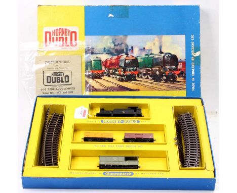 2008 Hornby-Dublo 2-rail 0-6-0 Tank Goods set comprising black loco 31337, all steps present, totems faded (G-VG) with UG San