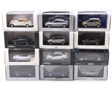 12 Norev 1/43rd scale diecasts, examples include No. 155411 Citroen C4, No. 910000 Cadillac Sixteen, and others, all housed i