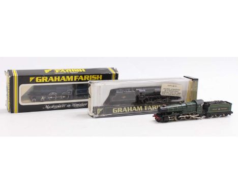 Three G.Farish N gauge locos &amp; tenders: 1217 4-4-0 Compound Caledonian 375 blue (E-BF); 1805 Black Five 4-6-0 BR 44911 li