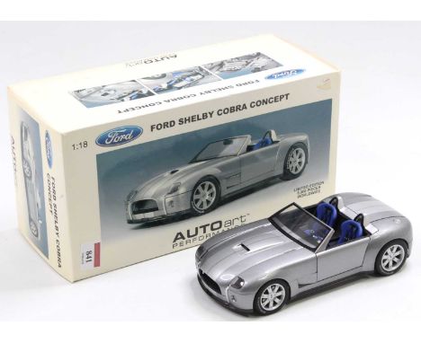 An Autoart Performance 1/18 scale boxed diecast model of a Ford Shelby Cobra concept car finished in silver, limited edition 