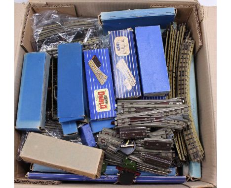 A large box of very clean Hornby-Dublo 3-rail track comprising both radius curves, straights, halves, manual &amp; electric p