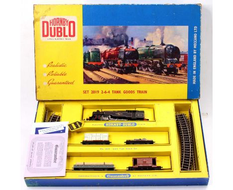 2019 Hornby-Dublo 2-rail 2-6-4 Tank Goods set comprising BR lined black loco 80033 (NM) with low sided wagons one furniture c
