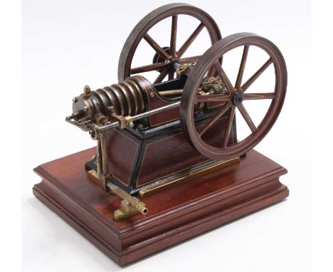 A circa 1900, possibly by Schoenner, stationary horizontal model gas engine, comprising gunmetal single cylinder with oilers 