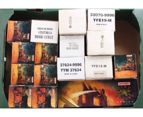 One tray containing a collection of 16 various boxed Matchbox fire engine series diecast vehicles, all housed in original pac