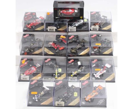 16 boxed Quartzo and Hot Wheels 1/43 scale formula one racing diecasts to include a Nelson Piquet Brabham BT-49C race car and