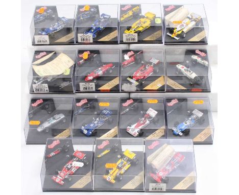One tray containing a collection of 1/43 scale Quartzo F1 racing diecasts together with a quantity of 1/43 scale F1 related m