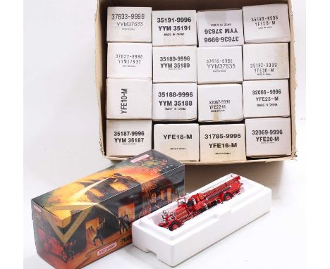 One box containing 17 Matchbox Models of Yesteryear fire engine series diecast vehicles, all appear as issued to include the 