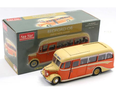 Sunstar Limited Edition 1/24th scale diecast model of a Bedford OB Yelloway Motor Service Coach, finished in cream and orange