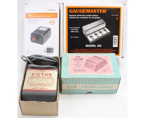 Three train control items, all untested. Sold as seen. Gaugemaster Model DS twin track controller; H&amp;M Victor Transformer