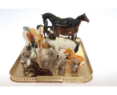 Beswick and Doulton horses, Beswick kestrel decanter , two cats and four koalas
