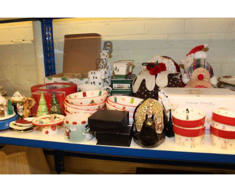 Collection of Christmas pottery, soft toys, lamp, towel stand, etc