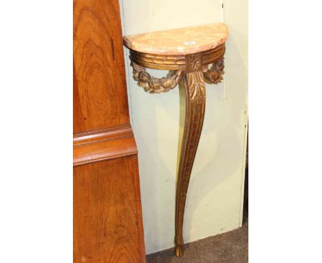 Small marble topped and gilt demi lune console table, 87cm high