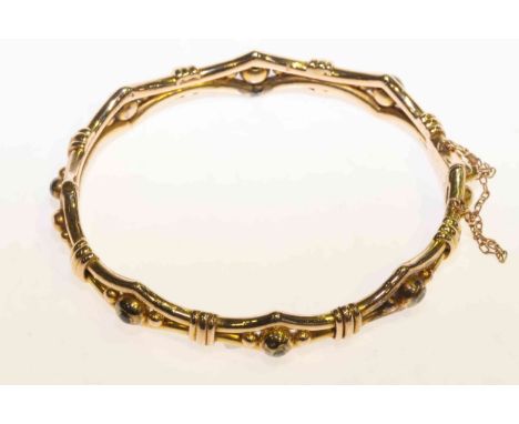 Late Victorian bangle, engraved J.A.P. 19.4.99, probably gold but unwarranted, 13.8 grams