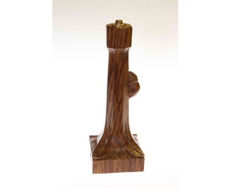 Vintage Mouseman oak tiger stripe lamp base, 26cm